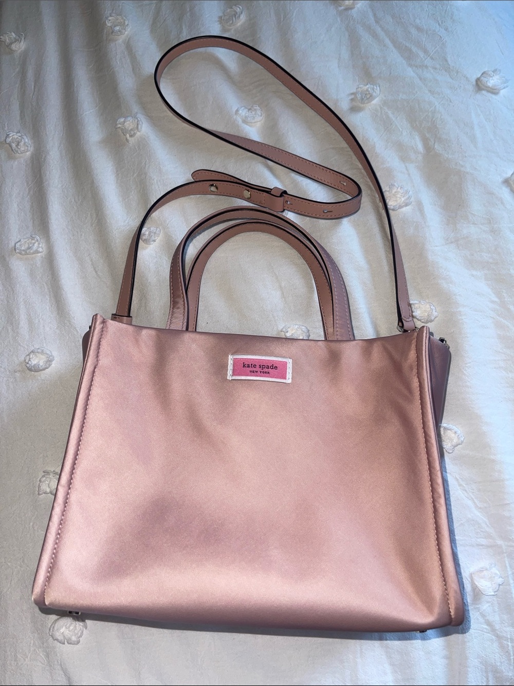 kate spade Pink Satin Shoulder Tote with Top Handles